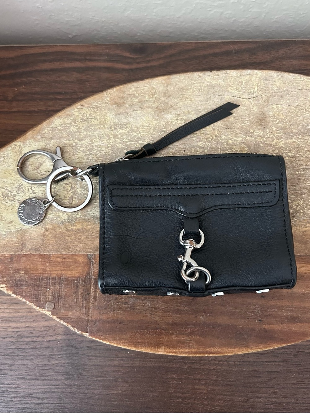 Black Leather Keychain Cardholder Wallet or Coin Pouch with Silver Hardware